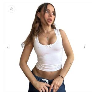 rendal white tank top with v neck + bow
